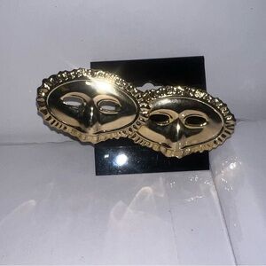 Gold Tone Masquerade Mask Brooch Pin‎ Pair Costume Party Jewelry